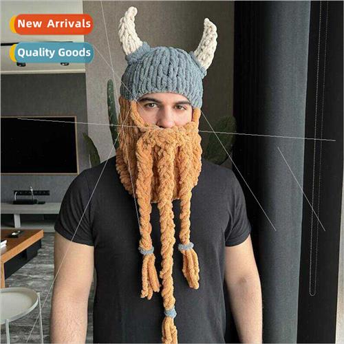 Halloween monster cow horn hat bearded mask hood thick fluff