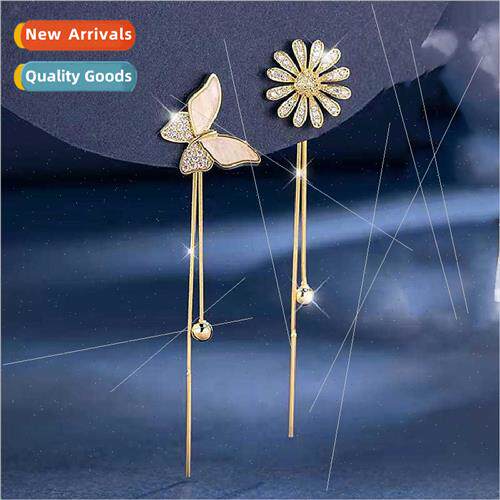 s925 silver needle small clear rustic flowers butterfly earr
