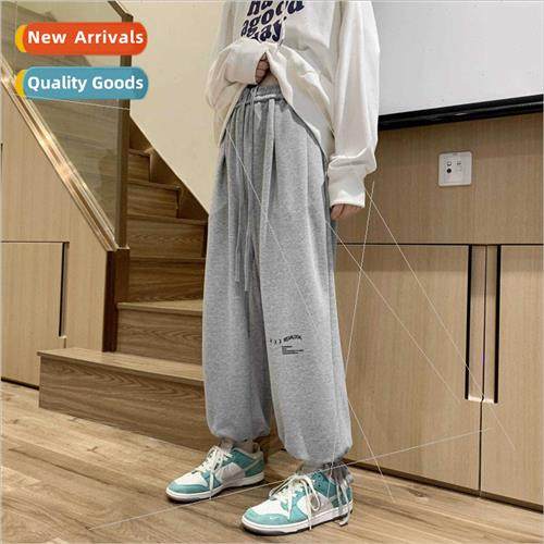 Japanese retro gray fashion sweat pants men fall winter loos