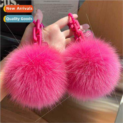 Creative silicone real fox fur ball chain keychain exquise s