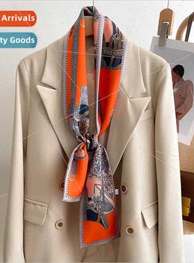2023 new fashion long small silk scarf female Korean  spring