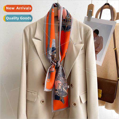 2023 new fashion long small silk scarf female Korean  spring