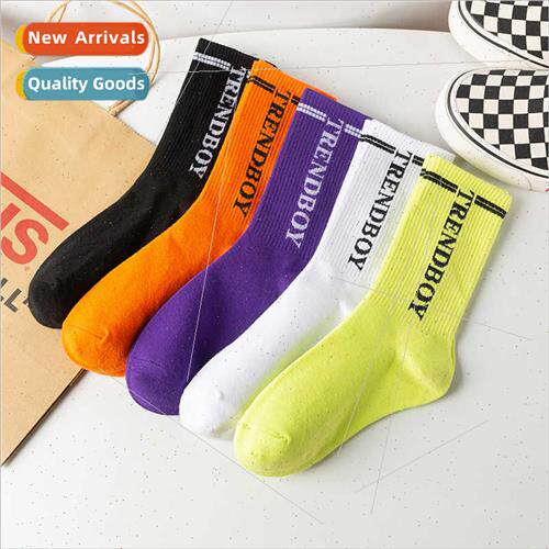 Men women high top long socks Korean  letters movement mid-c