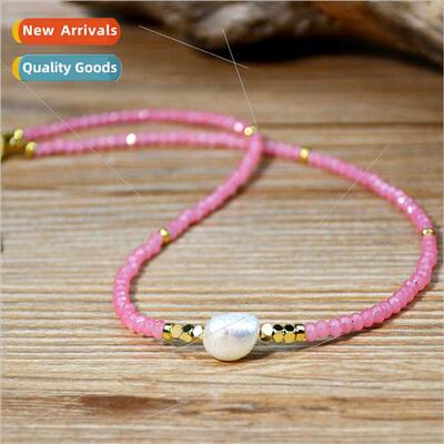 summer new freshwater pearl necklace niche pink crystal pear