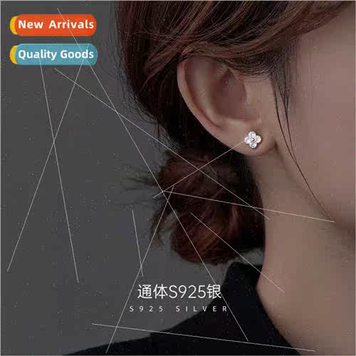 S925 silver simple four-leaf clover earrings niche feeling r