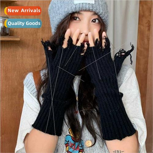 Knted gloves women winter cycling warm solid color open-fing