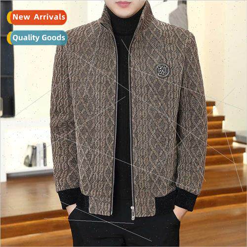 Winter new tweed coat men cotton thickened hooded sable jack