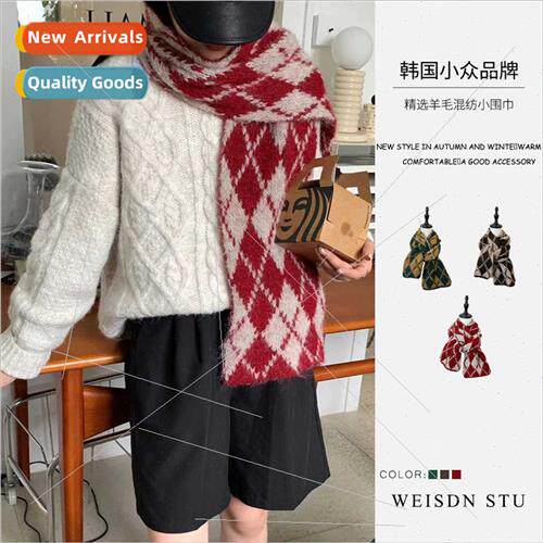 2023 new fall winter wool blend diamond geometric warm scarf
