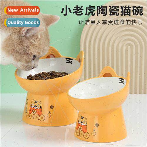 Tiger Pet Ceramic Bowls Animal Shape Tall Slanting Bowl Heig