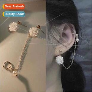 one asymmetric court retro earrings clip bone ear rose whe