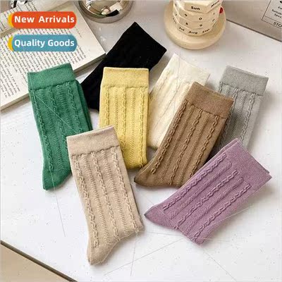 Twisted pattern socks female Japanese hundred matching solid