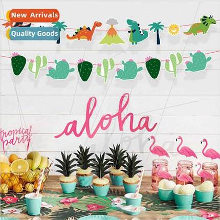 Hawaii Theme Party Decoration Flamingos Dinosaurs Pull Flowe