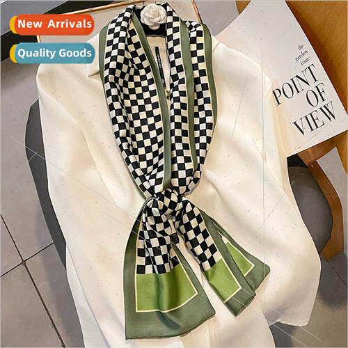 Korean  checkerboard grid fresh lerary long thin narrow bfla