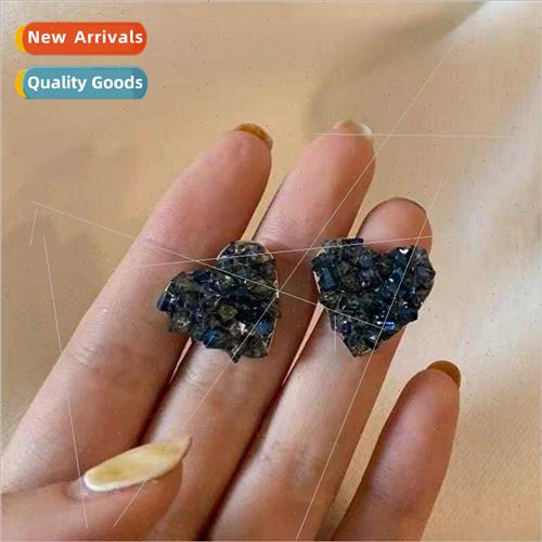 Dark night blue diamond love earrings niche generous sweet e
