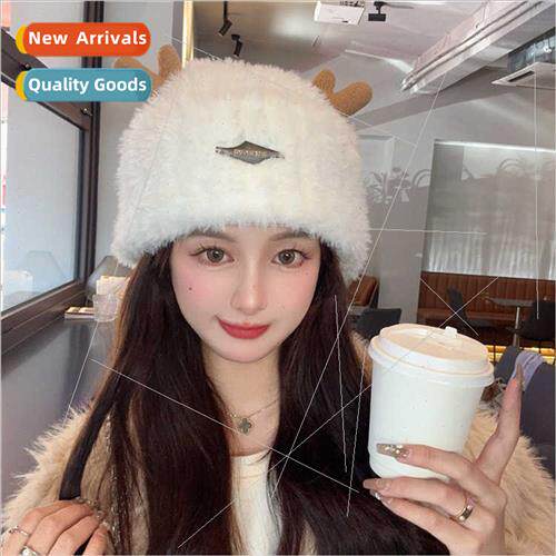Cute antlers show face small plush cap children fall winter