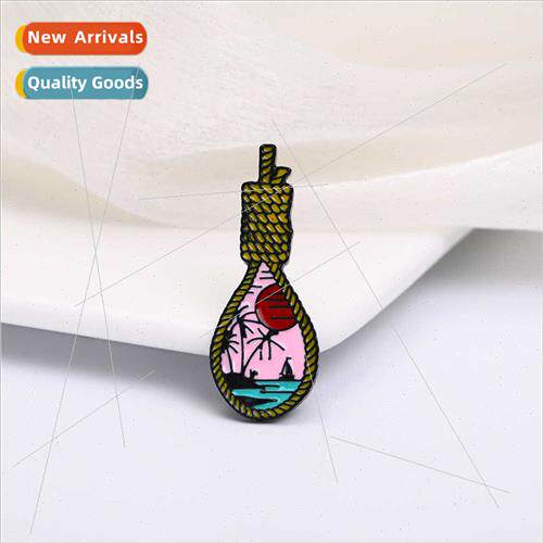 Beautiful Sunset Beach Coconut Tree Sailboat Brooch Pin Badg