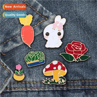 Cartoon cute bunny corsage carrot plant alloy oil drop brooc