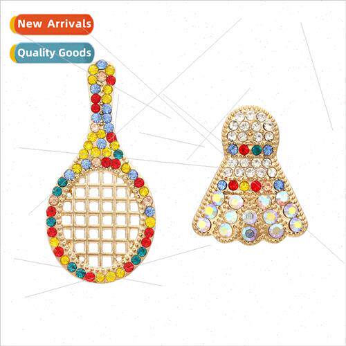 Fashion creative colored diamond badminton racket earrings e