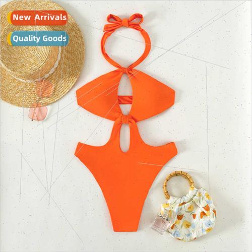 2023 new swimsu one-piece hanging neck one-piece double fabr