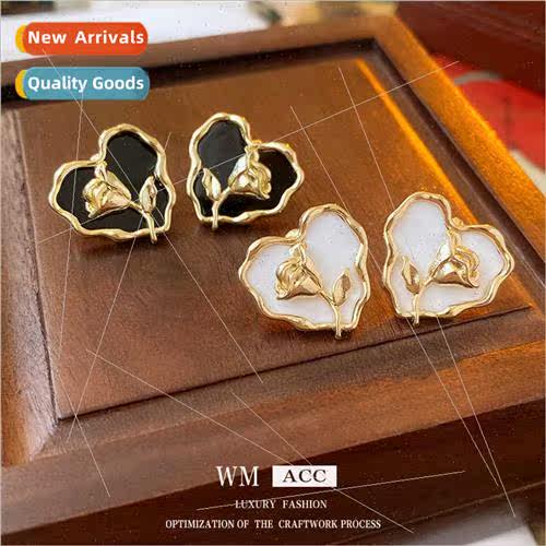 lver needle oil drop metal flower love earrings Korea retro