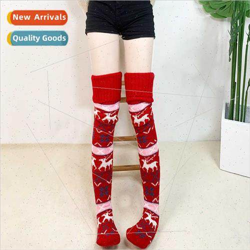 stockings female Christmas elk pattern knted socks even foot
