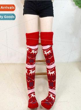 stockings female Christmas elk pattern knted socks even foot