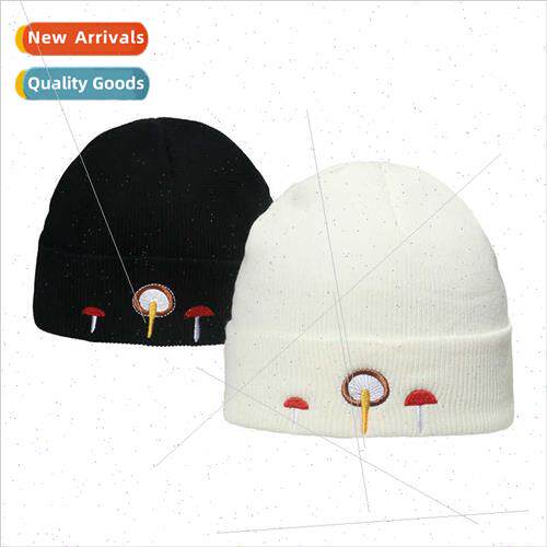 Knted cap female winter mushroom embroidery warm cap casual