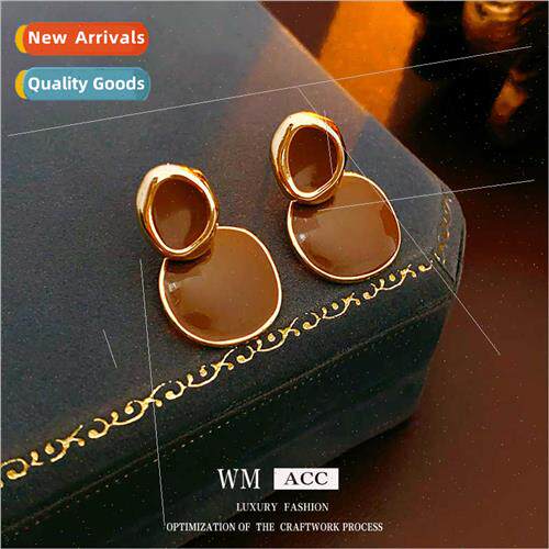 silver needle oil drop irregular oval earrings simple fashio