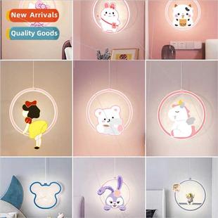 Children bedroom cartoon animal bedside chandelier pink girl