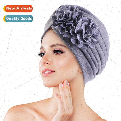 Handmade three-dimensional flower pleated turban cap Indian