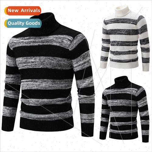 Autumn winter new men kn sweater Korean  striped splicing hi