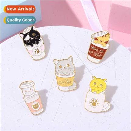 Milk coffee cup creative cartoon cute cat hide seek alloy la