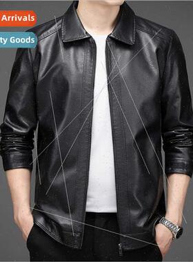 PU leather jacket jacket lapel men father installed in sprin
