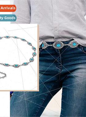 Europe Turquoise Concho Chain Belt Ladies Waistband Metal Wa