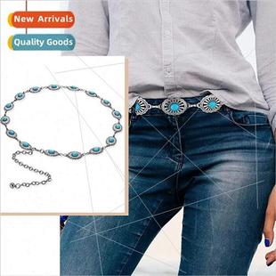 Chain Turquoise Metal Europe Waistband Belt Concho Ladies