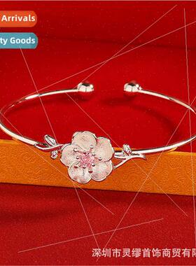 S999 lver Plated Filigree Solid Plum Blossom Bracelet Fashio