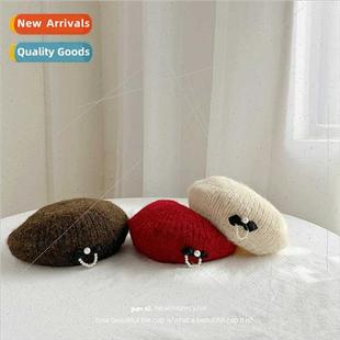 baby pai children winter fall gas girls beret wool bow Pearl