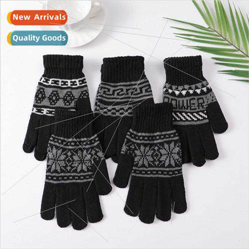 Winter men new gloves black striped knted warm gloves fashio