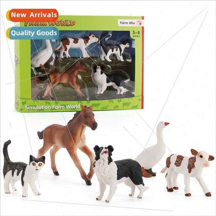 Farm animal set model children static steed cat dog calf goo