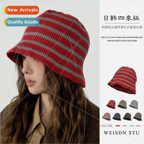 Hat female fall winter fashion striped shopping fisherman ha