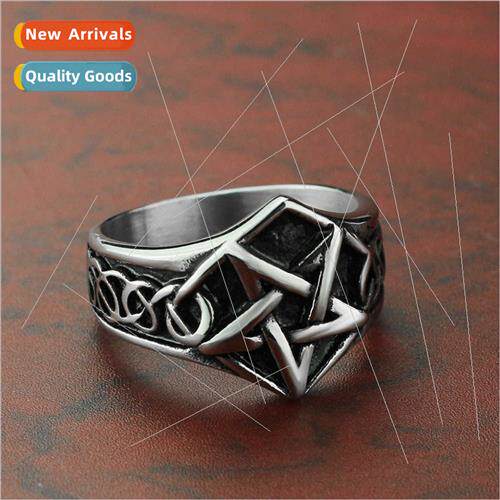 Ins tide tanium steel pentagram ring hip hop series stainles