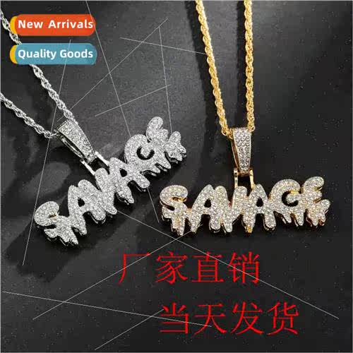 Set Rap Hip Hop SAVAGE Pendant wh Sparkling Diamonds Hipster