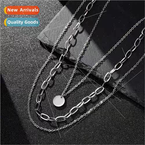Geometric round card pendant metal tanium steel necklace fas
