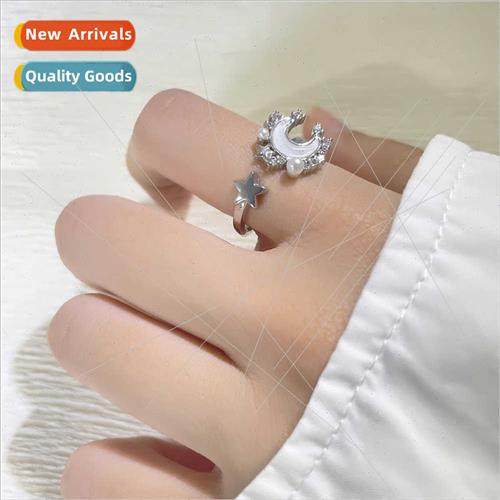 Diamond pearl star moon ring women niche Korea fashion roman