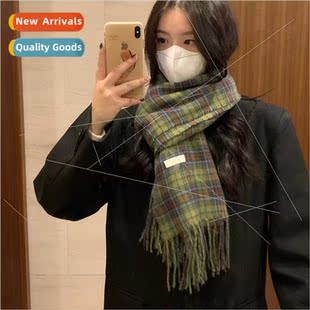 winter plaid large warm wild fall female scarf green Retro