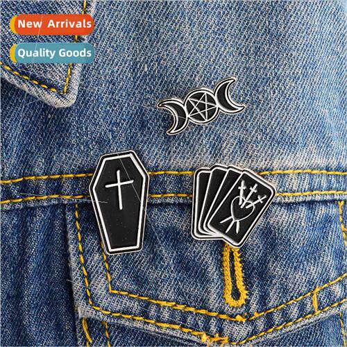 Punk Moon Coffin Playing Card Fashion Brooch  American Darkn