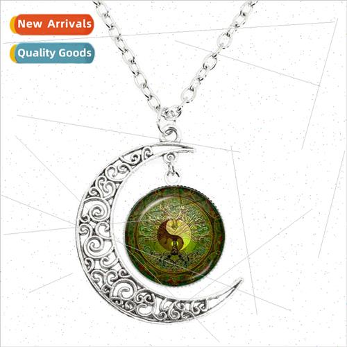 Yin Yang Tai Chi Moon Necklace Dragon Glass Pendant Men Fash