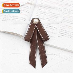 Tie Coffee Lapel Shirt Flowe Decorative Bow Pearl Mini Color