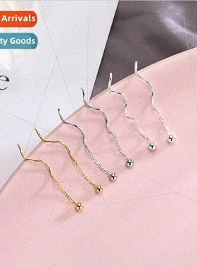 s925 silver Koreaglossy round beads wave ear wires Mori simp