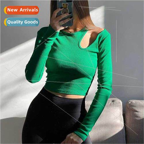 2022 Spring new threaded long-sleeved tops female hollow str